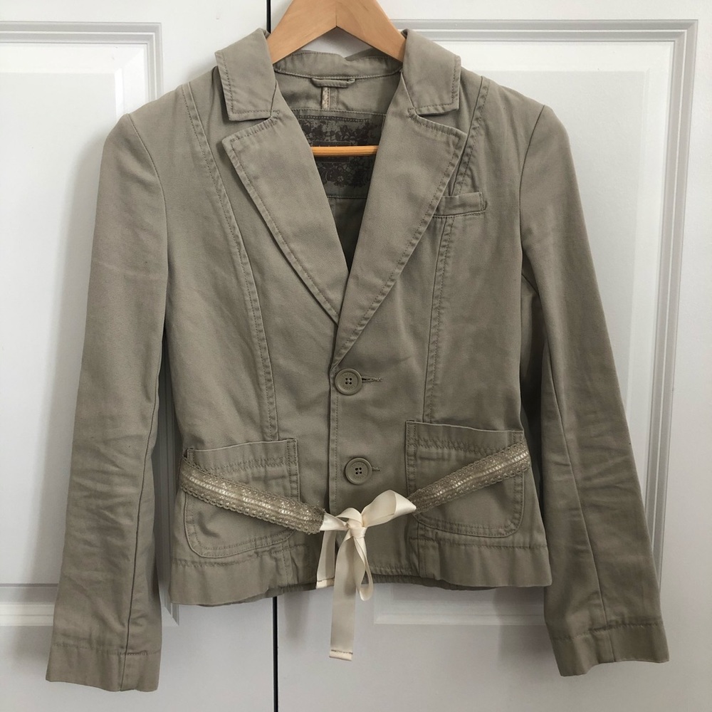 Aritzia Talula Khaki Blazer with Lace Ribbon Belt